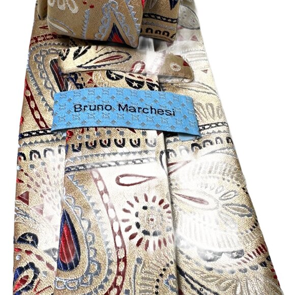 Bruno Marchesi Men's Silk Tie – Classic Paisley on Beige - Picture 3 of 3